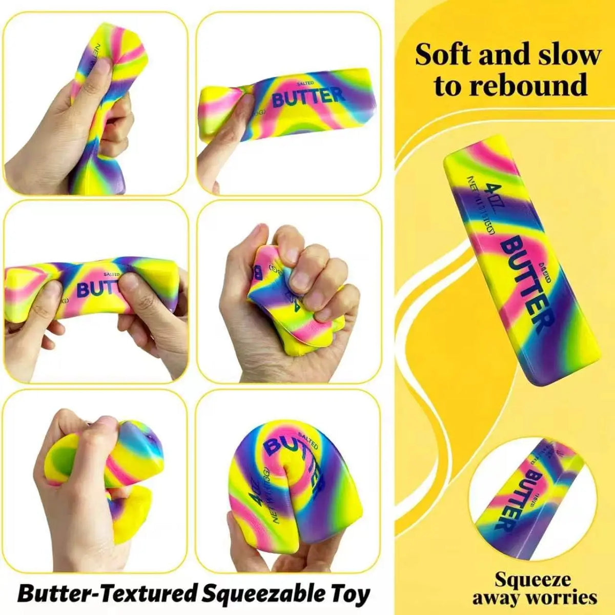Rainbow butter squishy hand pressing sequence