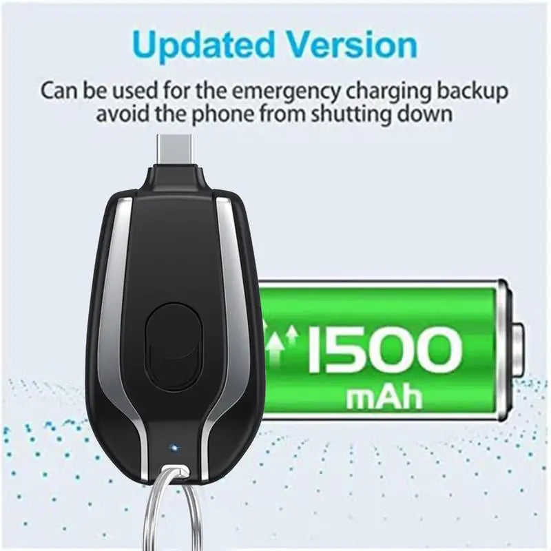Keychain Phone Charger Type C Emergency Mini Power Bank Ultra-Compact and Wireless