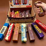 Chocolate-bar-inspired squishy toys; display box is not included