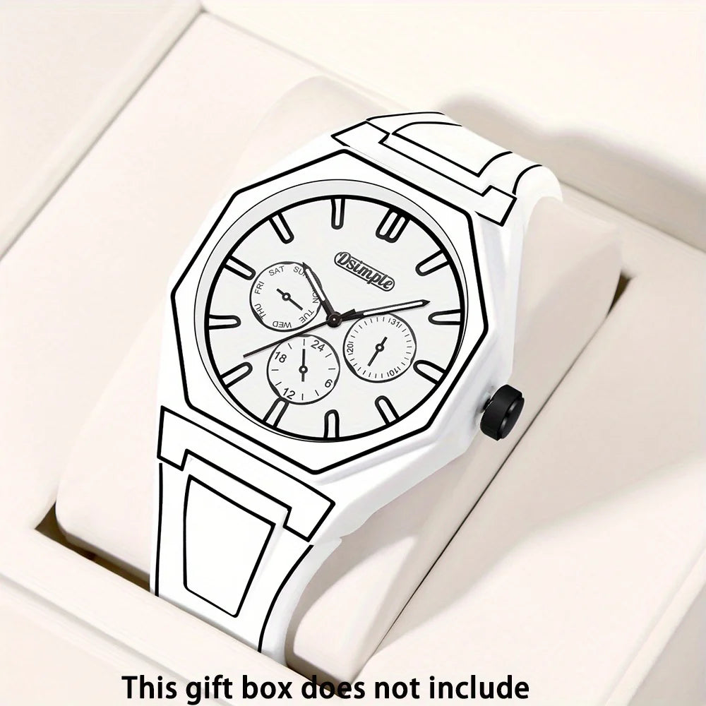 Elegant Men Quartz Watch - Silicone Strap, Analog Display, Christmas and Halloween Gift, Creative Wristwatch, Men Gift