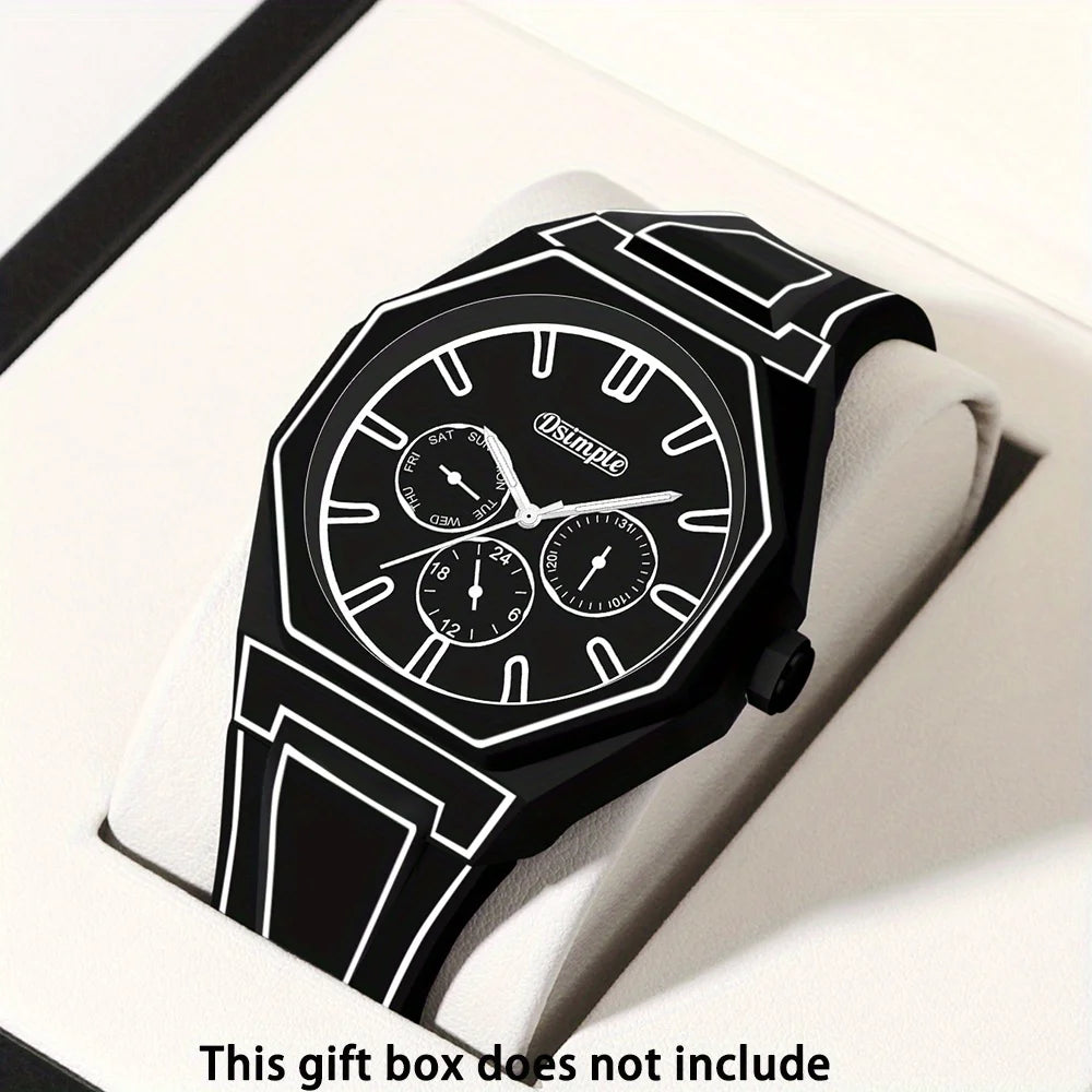 Elegant Men Quartz Watch - Silicone Strap, Analog Display, Christmas and Halloween Gift, Creative Wristwatch, Men Gift
