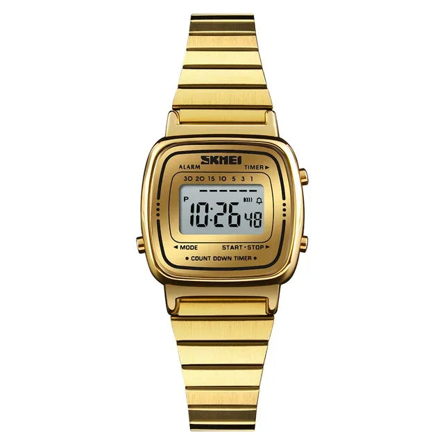 SKMEI 1901 unisex vintage digital watch – Steel Gold