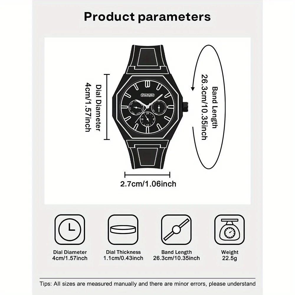 Elegant Men Quartz Watch - Silicone Strap, Analog Display, Christmas and Halloween Gift, Creative Wristwatch, Men Gift