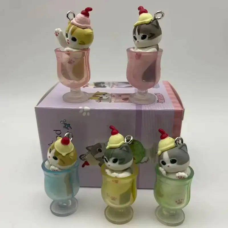 Mufosand Ice Cream Cat Blind Box 5Pc Kawaii Dessert Keychain Set Cute Collectible Kitty Figures 