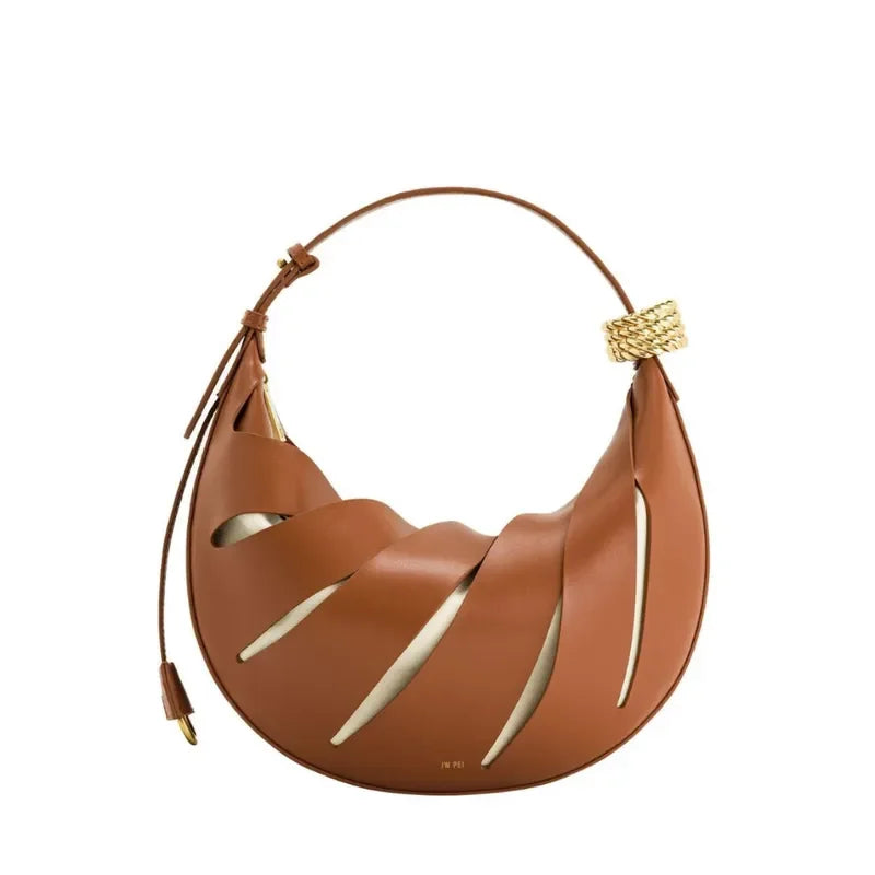 Women's Jana Hollow Out Shoulder Bag, Girl's Crescent Shoulder Bag – Trendy Hollow Out Hobo Purse, Adjustable Crossbody Bag, Curved Vegan Leather Handbag