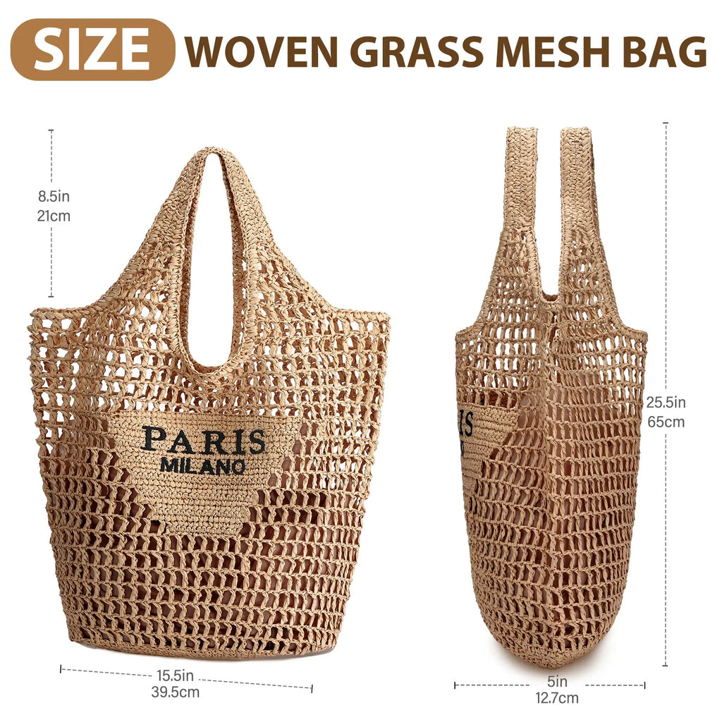 Oversized Woven Straw Beach Tote for Women – Large Crochet Mesh Shoulder Bag, Summer Vacation & Travel Carryall