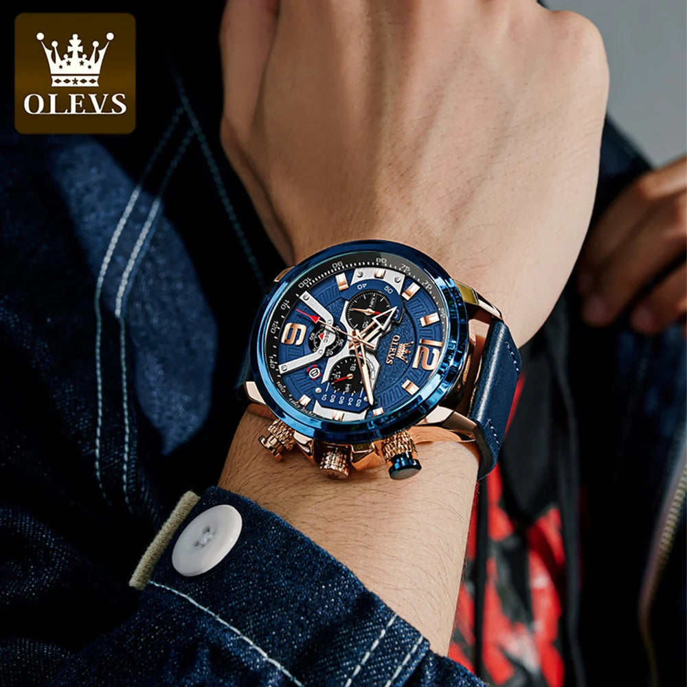 OLEVS 9915 Horizon Men’s Quartz Watch – Oversized Dial & Leather Strap