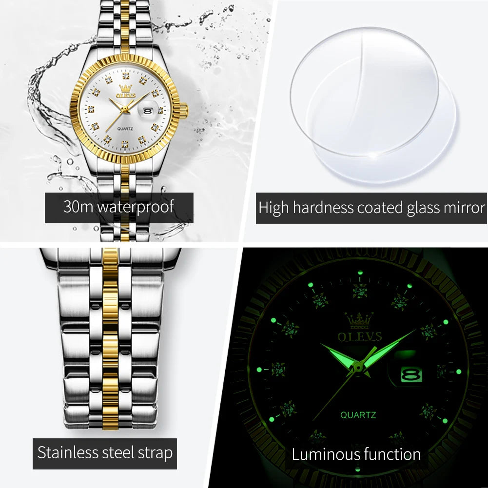 Classic Luxury Women'S Quartz Wristwatch Stainless Steel Waterproof Auto Date Diamond Scale Original Women'S Watches