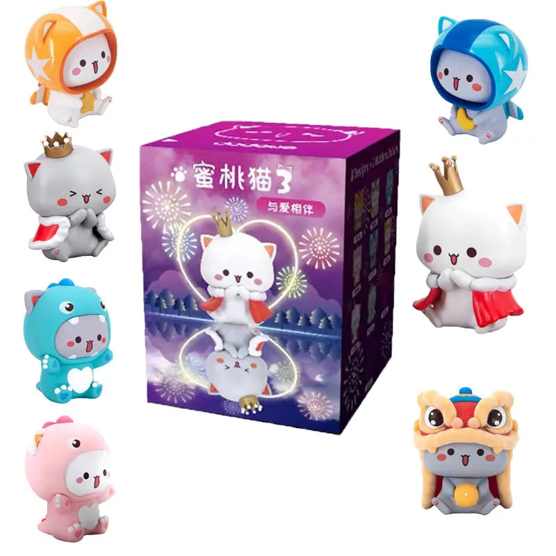 Mitao Cat 2/3/4 Season Lucky Cat Blind Box Cute Kawaii Honey Peach Cat Mystery Box Toys Anime Figure Doll Home Ornament