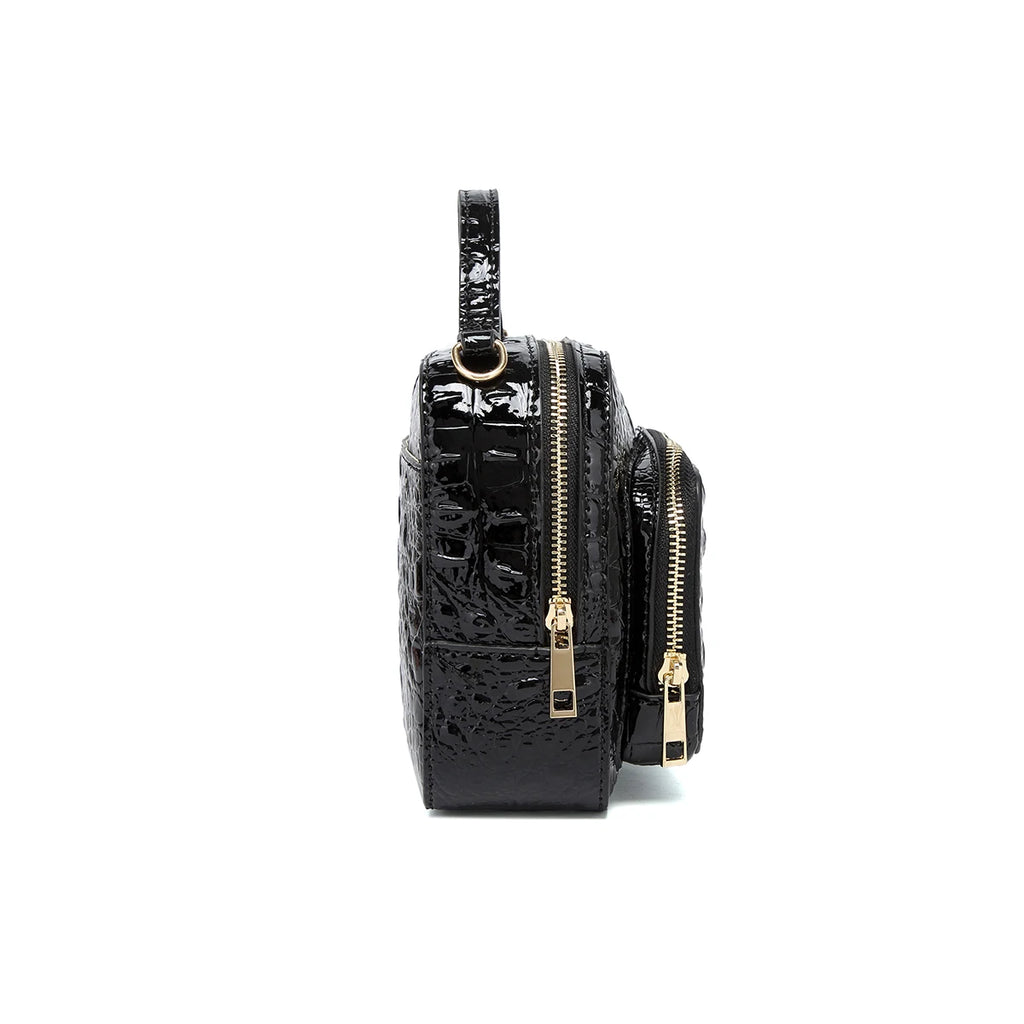 Women’s Crocodile Embossed Satchel Handbag – Structured Top Handle Purse, Glossy Shoulder Bag with Gold Tone Hardware Brahminn Dupe