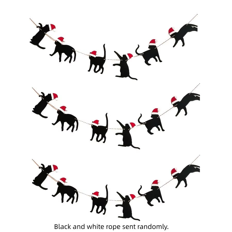 Three sets of Santa Paws Christmas cat banners