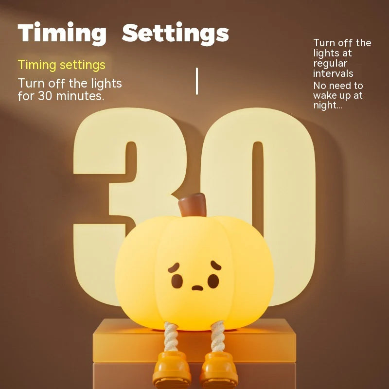 Pumpkin night light illustrating the 30-minute timer