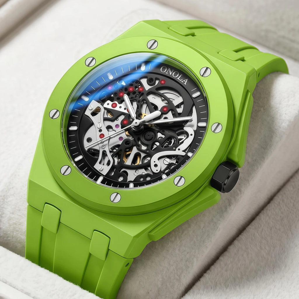 New Hollowed Out Fully Automatic Mechanical Watch for Men,  Fashion Multi-Color Silicone Tape Waterproof Watch