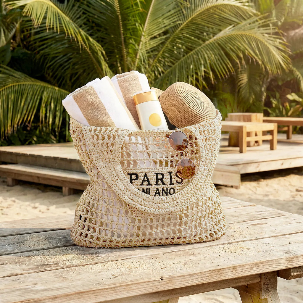 Oversized Woven Straw Beach Tote for Women – Large Crochet Mesh Shoulder Bag, Summer Vacation & Travel Carryall