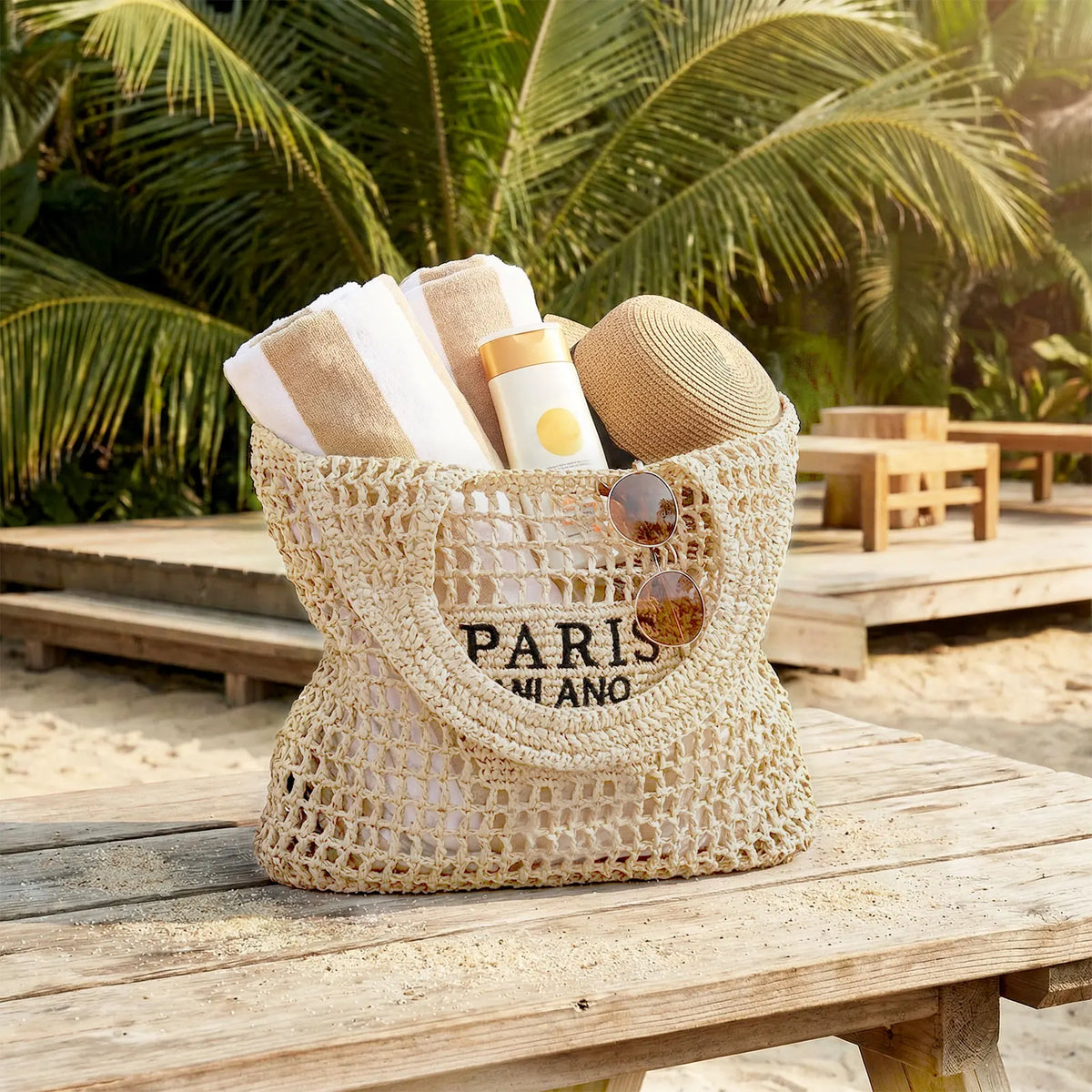 Oversized Woven Straw Beach Tote for Women – Large Crochet Mesh Shoulder Bag, Summer Vacation & Travel Carryall