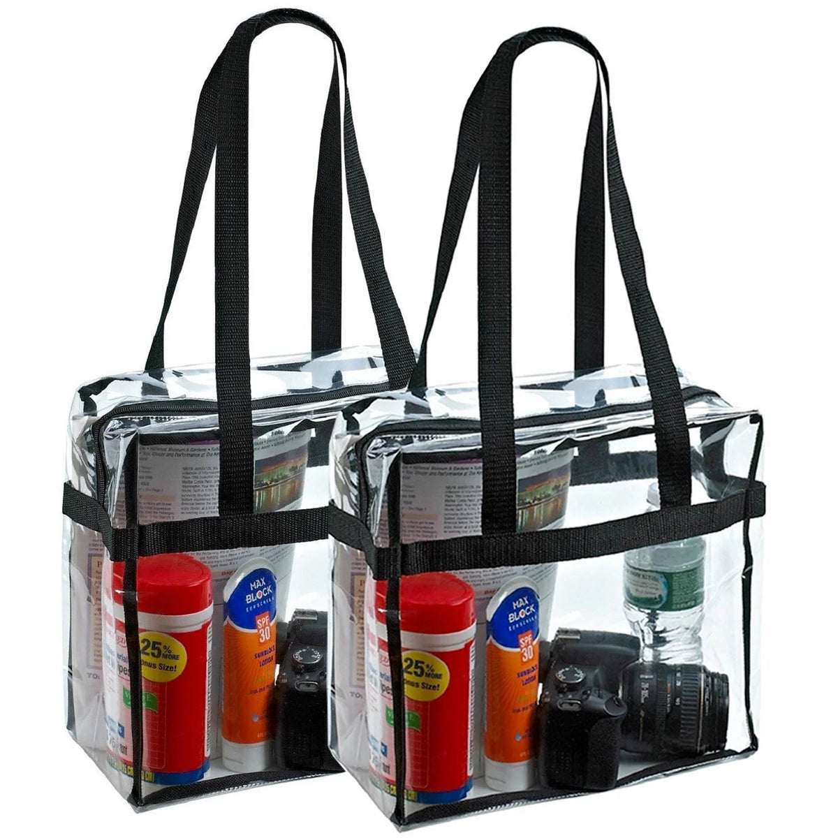 2X Clear PVC Tote Bag Women Large Transparent Handbag Zip Purse Stadium Security