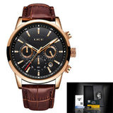 LIGE Meridian Men’s Chronograph Quartz Watch – Leather Strap & Date Display
