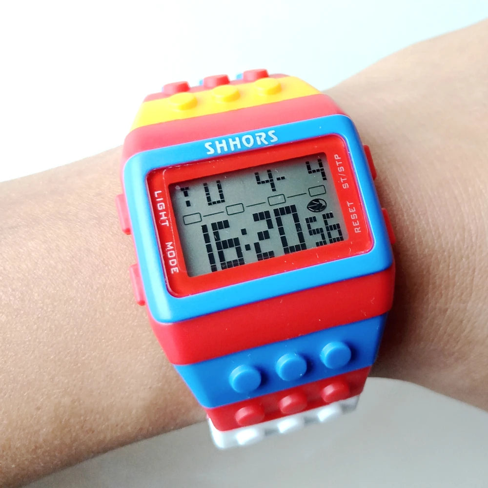SHHORS Building Blocks Rainbow DIY Digital Electronic Women Mens Students Big Girls Boys Clock Alarm Sports Wrist Watches Gift