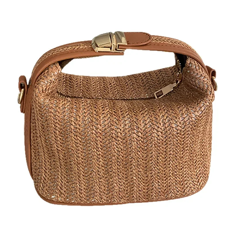 Women’s Woven Straw Shoulder Bag – Trendy Summer Underarm Purse, Crossbody Handbag with Buckle Strap, Vacation Beach Bag