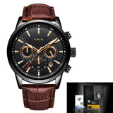 LIGE Meridian Men’s Chronograph Quartz Watch – Leather Strap & Date Display