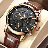 LIGE Meridian Men’s Chronograph Quartz Watch – Leather Strap & Date Display