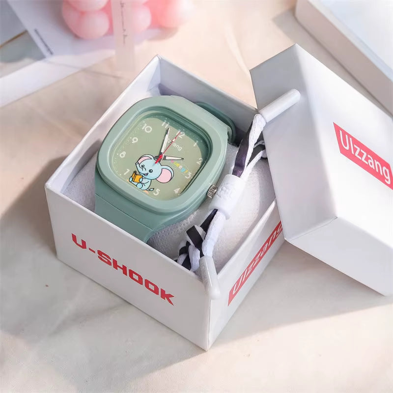 Cute Kids Watch for Boys & Girls Korean Style Cartoon Silicone Watch for Students Learning Large Face Easy to Read