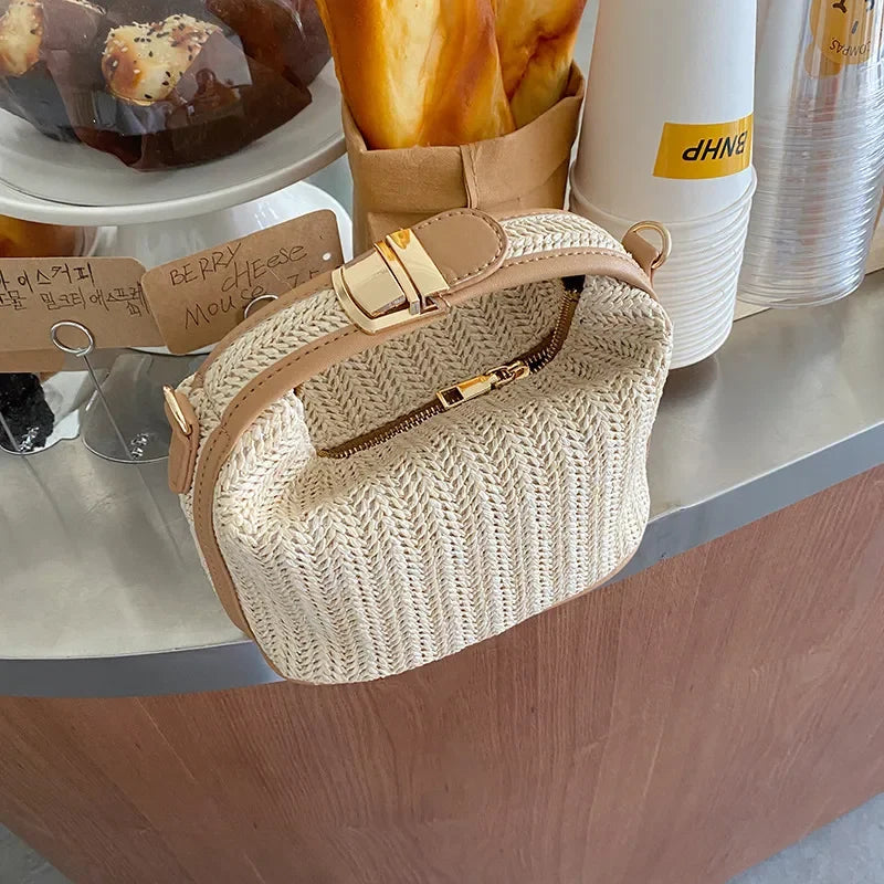 Women’s Woven Straw Shoulder Bag – Trendy Summer Underarm Purse, Crossbody Handbag with Buckle Strap, Vacation Beach Bag