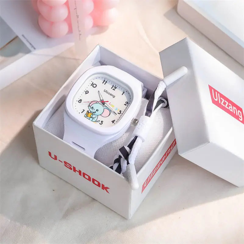 Cute Kids Watch for Boys & Girls Korean Style Cartoon Silicone Watch for Students Learning Large Face Easy to Read