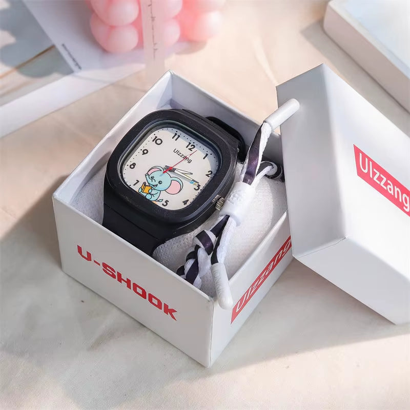 Cute Kids Watch for Boys & Girls Korean Style Cartoon Silicone Watch for Students Learning Large Face Easy to Read