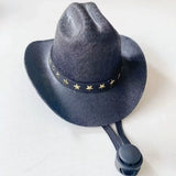 Black star-trimmed pet cowboy hat with adjustable chin strap
