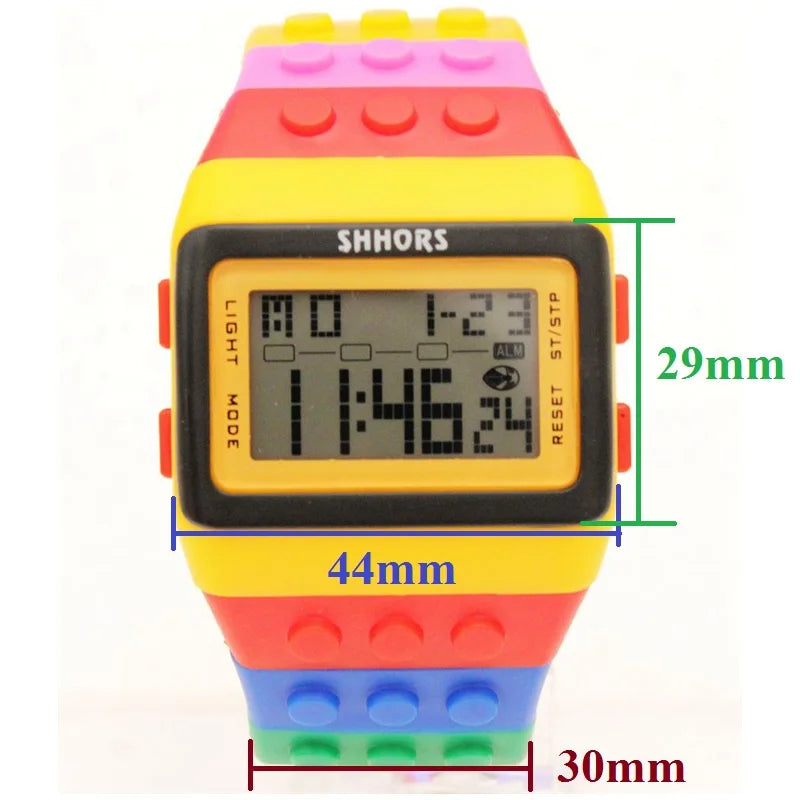 SHHORS Building Blocks Rainbow DIY Digital Electronic Women Mens Students Big Girls Boys Clock Alarm Sports Wrist Watches Gift