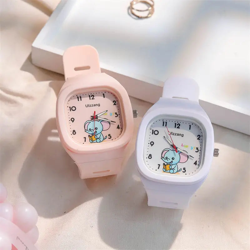Cute Kids Watch for Boys & Girls Korean Style Cartoon Silicone Watch for Students Learning Large Face Easy to Read