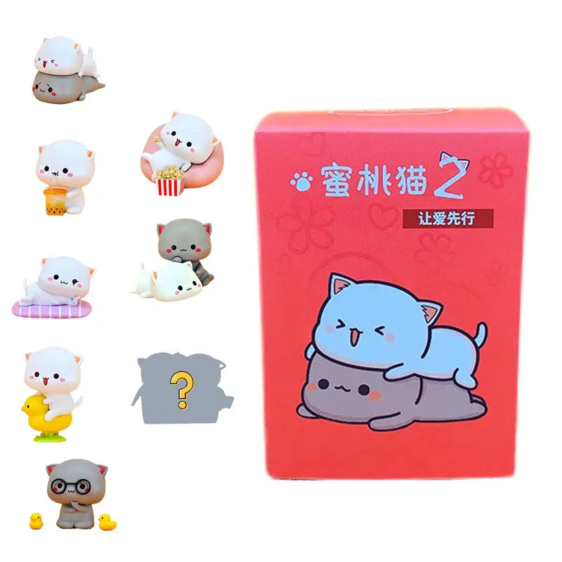 Mitao Cat 2/3/4 Season Lucky Cat Blind Box Cute Kawaii Honey Peach Cat Mystery Box Toys Anime Figure Doll Home Ornament