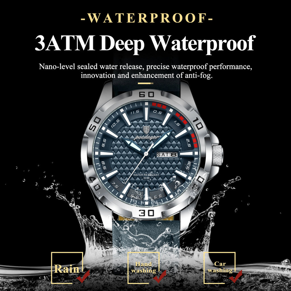 Original Men Watch Luxury Waterproof Luminous Date Week Watch for Man Quartz Leather Fashion Men'S Watches Reloj Hombre