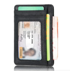 Back of slim wallet with clear ID window and side pockets