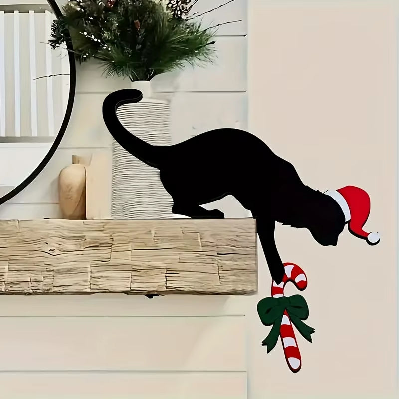1PC Cat Shaped Door Corner Ornament Halloween Christmas Hanging Sign for Wall Frame Party Home Spooky Festive Decor