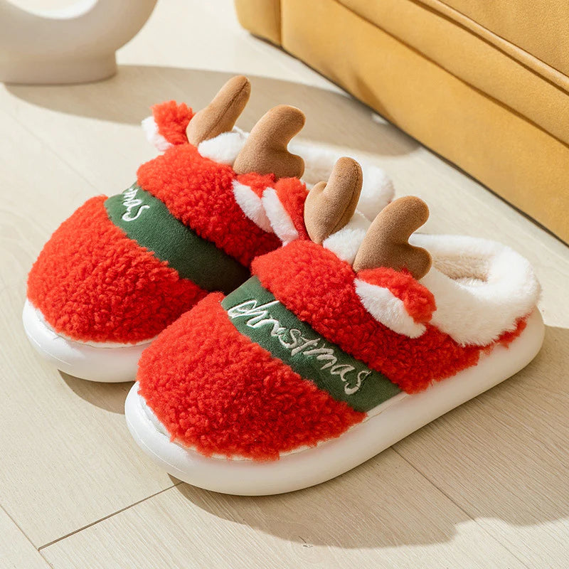 Reindeer Antler Christmas Slippers - Soft Cozy Bedroom Slipper - Slip on House Shoes