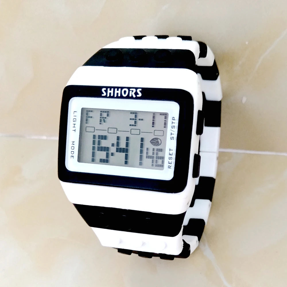 SHHORS Building Blocks Rainbow DIY Digital Electronic Women Mens Students Big Girls Boys Clock Alarm Sports Wrist Watches Gift