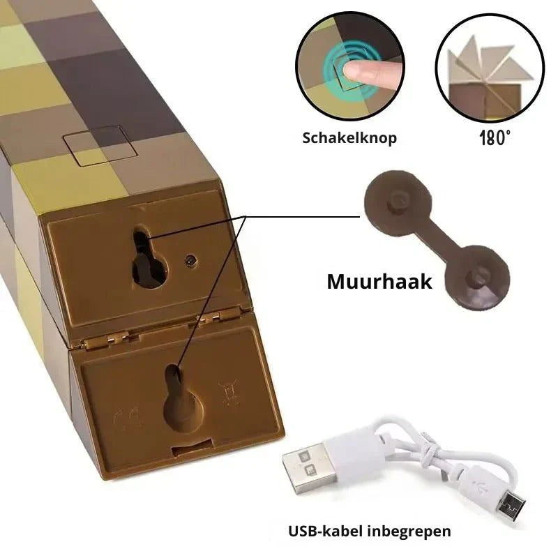 Pixel torch rear switch, wall hook and USB cable
