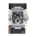 Apex 44 tonneau watch with silver-tone case, black dial and black strap