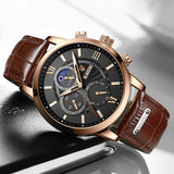 LIGE Meridian Men’s Chronograph Quartz Watch – Leather Strap & Date Display