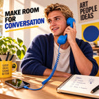 Blue retro telephone handset on an office desk