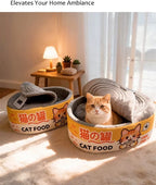 Yellow canned-food cat beds in a living room