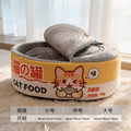 Yellow canned-food cat bed with Small, Medium and Large dimensions