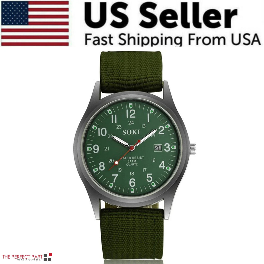 Rugged Field Watch – MilitaryInspired Quartz Watch with Date Display - 24 Hours Dial - Nylon Strap Wrist Watch