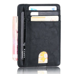 Slim cardholder with stacked card slots and thumb opening