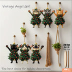 Flat wooden cat ornaments displayed on hooks