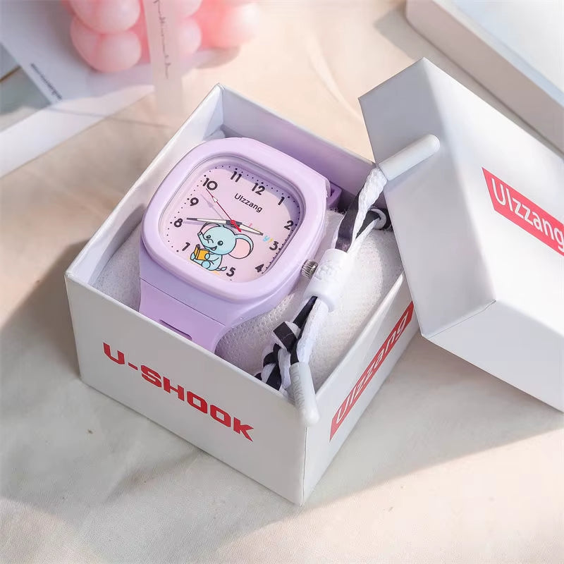 Cute Kids Watch for Boys & Girls Korean Style Cartoon Silicone Watch for Students Learning Large Face Easy to Read