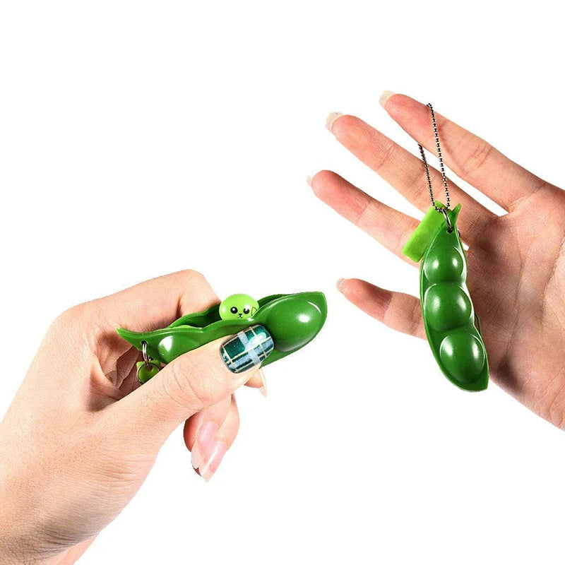 2Pcs Peapod  Bag Charm Fidget Toy Squeeze a Bean Edamame Pea Keychain Keyring