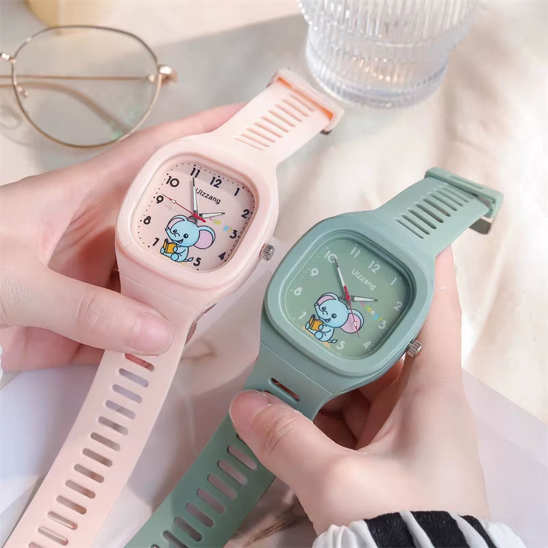 Cute Kids Watch for Boys & Girls Korean Style Cartoon Silicone Watch for Students Learning Large Face Easy to Read